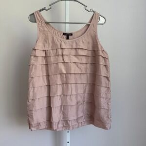 Eileen Fisher Silk Ruffle‎ Tank Top Sleeveless Blouse Pink Medium